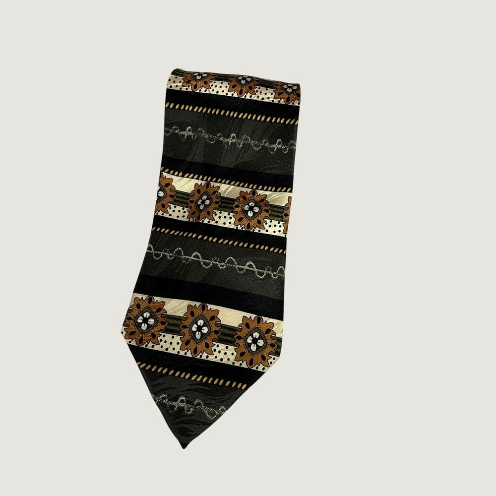 Vintage Daneil & Ellissa 100% Silk Tie Geometric Abstract Brown Black Made Korea